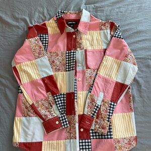 Lands' End Multicolor women’s Patchwork Shirt long sleeve size M/P